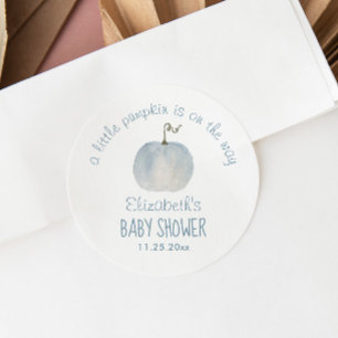 Blue Pumpkin Boy Baby Shower Thank You Classic Round Sticker