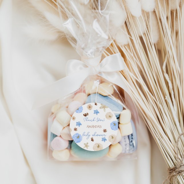 Blue Pumpkin Boy Baby Shower thank You Classic Round Sticker (Creator Uploaded)