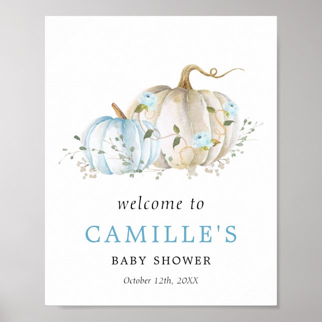 Blue Pumpkin Boy Baby Shower Welcome Poster (Front)