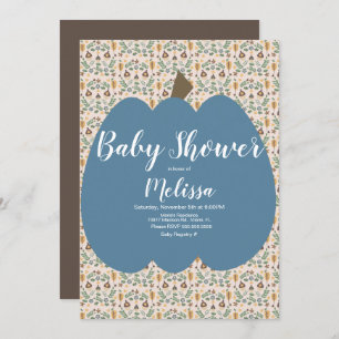 Blue Pumpkin Boy Fall Baby Shower Invitation