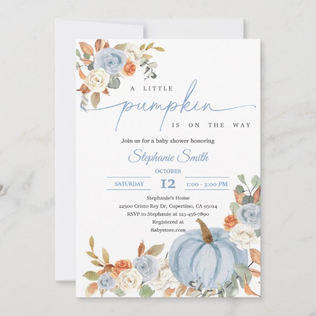 Blue Pumpkin Fall Baby Shower Invitation (Front)