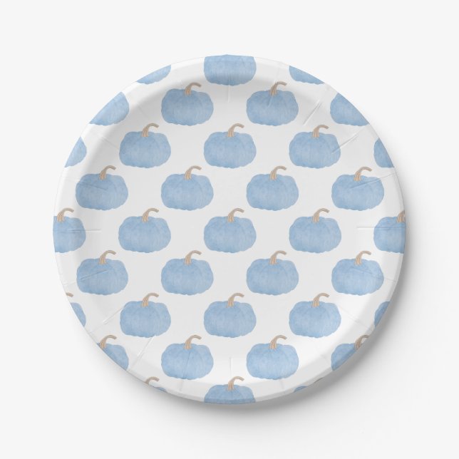 Blue Pumpkin Fall Baby Shower Paper Plates (Front)