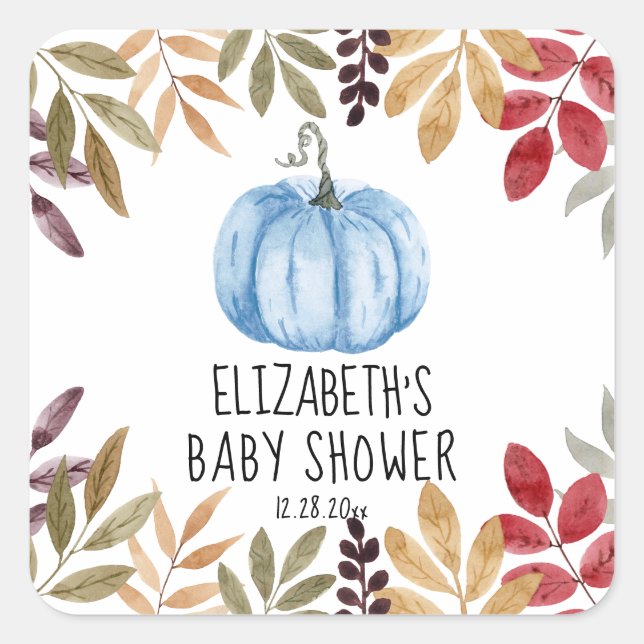 Blue Pumpkin Fall Baby Shower Square Sticker (Front)