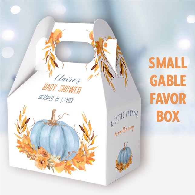 Blue Pumpkin Fall Boy Baby Shower Favour Box (Blue Pumpkin Small Gable Favor Box - You can choose from 3 sizes of these gable favor boxes
)