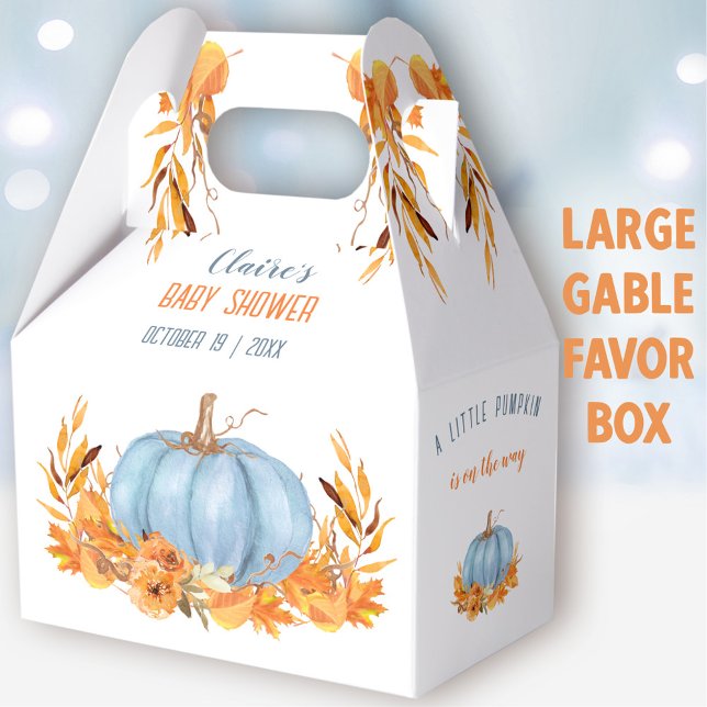 Blue Pumpkin Fall Boy Baby Shower Large Gable Favour Box (Blue Pumpkin Large Gable Favor Box - You can choose from 3 sizes of these gable favor boxes
)