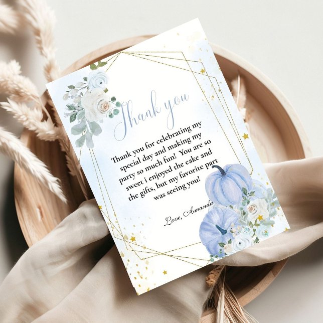 Blue Pumpkin Fall Boy Baby Shower Thank you card (Creator Uploaded)