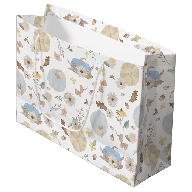Blue Pumpkin Fall Floral Gift Bag (Front Angled)