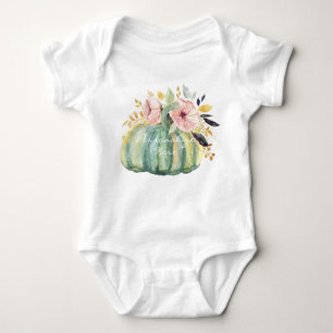 Blue pumpkin fall watercolor pink elegant  baby bodysuit