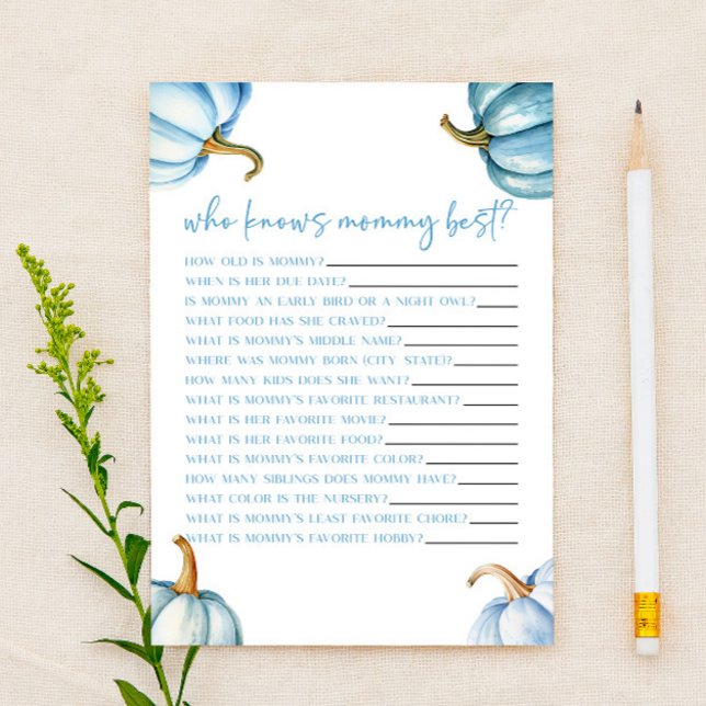 Blue Pumpkin Fall Who Knows Mummy Baby Shower Game (Creator Uploaded)