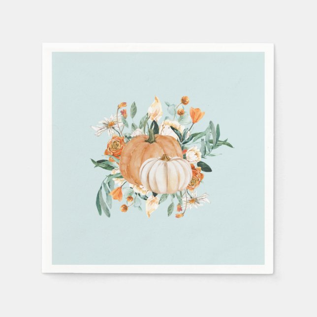 Blue Pumpkin Floral Fall Colours, Napkin (Front)