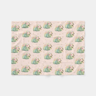 Blue pumpkin floral fall watercolor elegant autumn fleece blanket