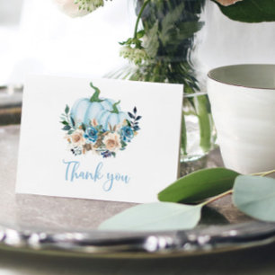 Blue Pumpkin Floral Folded Thank You Card