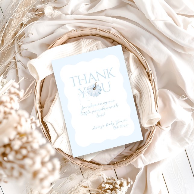 Blue Pumpkin It's a Boy Modern Fall Baby Shower Thank You Card (Creator Uploaded)