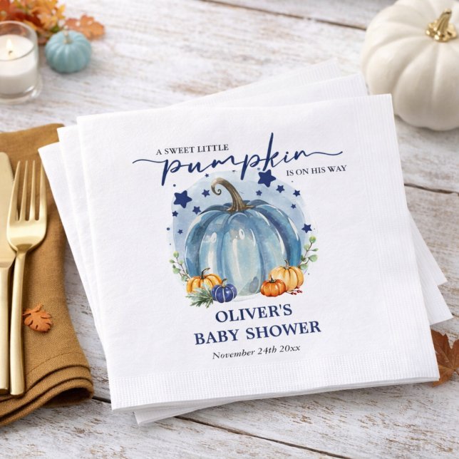 Blue Pumpkin On His Way Boy Baby Shower Paper Napkin (Creator Uploaded)