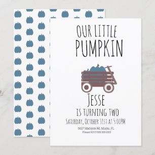 Blue Pumpkin Patch Halloween Pumpkins Wagon Invitation