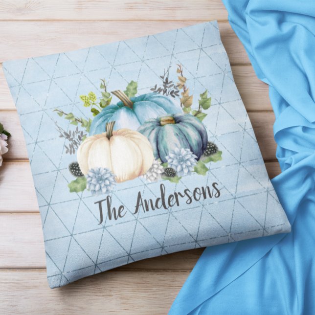 Blue Pumpkin Patch Monogram Family name Cushion (Creator Uploaded)
