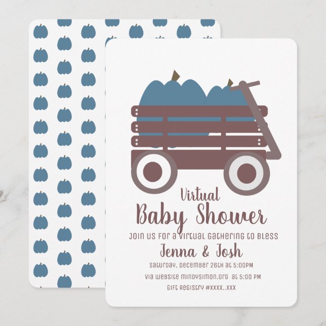 Blue Pumpkin Patch Virtual Baby Shower Invitation (Front/Back)