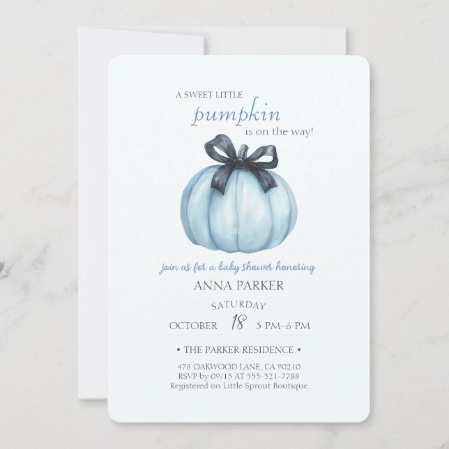 Blue Pumpkin Polka Dots Baby Shower Invitation (Front)