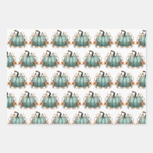 Blue Pumpkin Rustic Thanksgiving papers Wrapping Paper Sheet