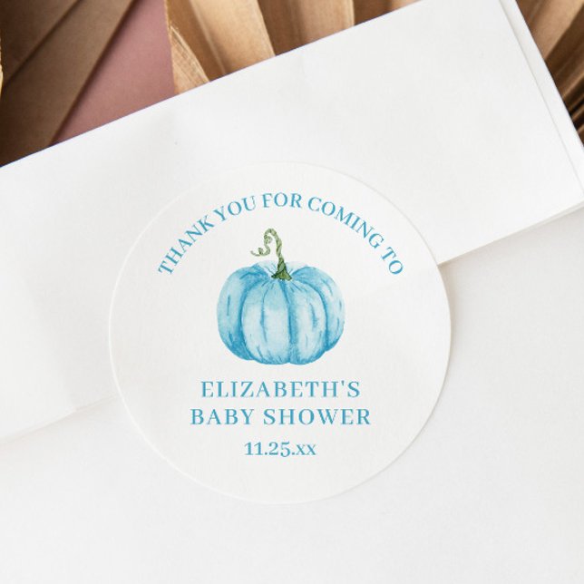  Blue Pumpkin Thank You Baby Shower Classic Round Sticker (Creator Uploaded)