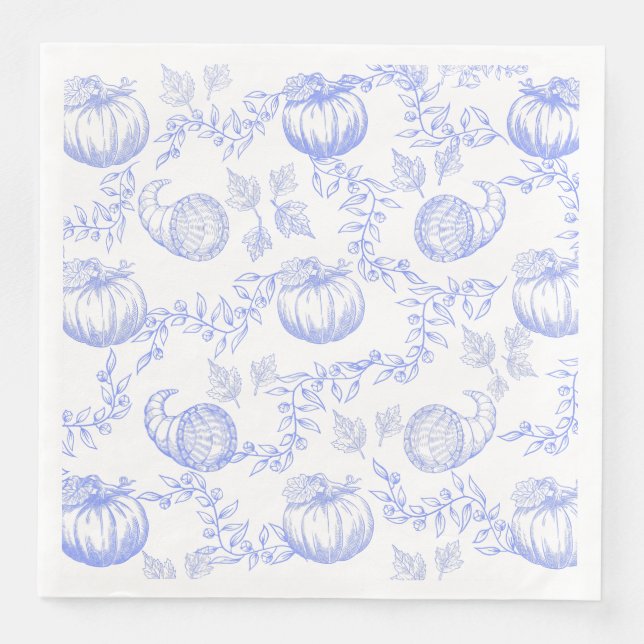 Blue Pumpkin Toile Dinner Napkin (Front)