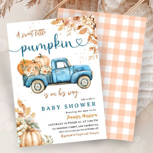 Blue Pumpkin Truck Baby Shower Boy Little Pumpkin Invitation