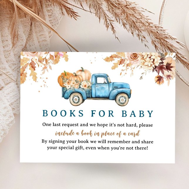 Blue Pumpkin Truck Baby Shower Fall Books for Baby Enclosure Card (Creator Uploaded)