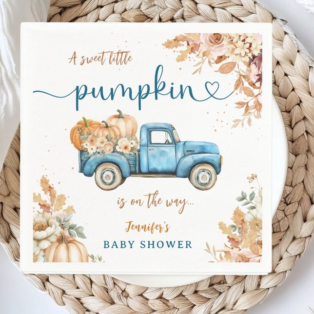 Blue Pumpkin Truck Baby Shower Fall Party Paper Napkin (Creator Uploaded)