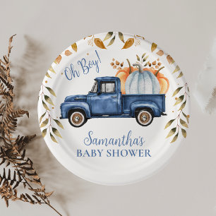 Blue Pumpkin Truck Baby Shower Paper  Plate