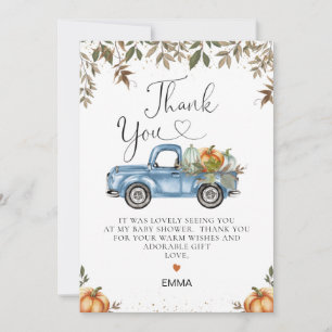 Blue Pumpkin Truck Baby Shower Thank You Card