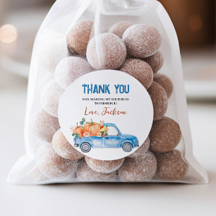 Blue Pumpkin Truck Birthday Classic Round Sticker