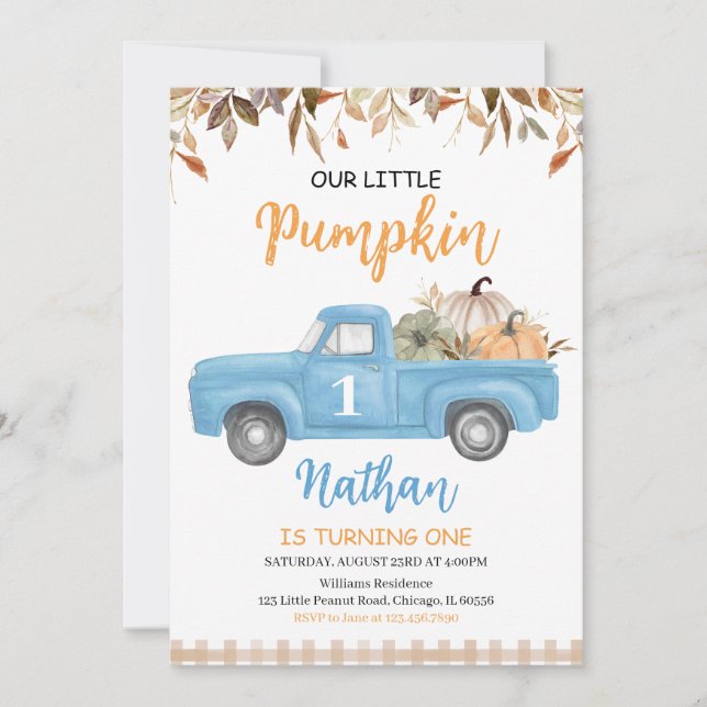 Blue Pumpkin Truck Birthday Invitation (Front)