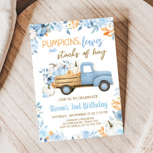 Blue Pumpkin Truck Fall Birthday  Invitation