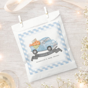 Blue Pumpkin Truck Gingham Boy Baby Shower Favour Bag
