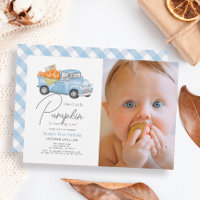 Blue Pumpkin Truck Gingham Boy Photo 1st Birthday