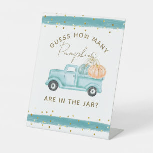 Blue Pumpkin Truck Guess Pumpkin Baby Shower Game Pedestal Sign