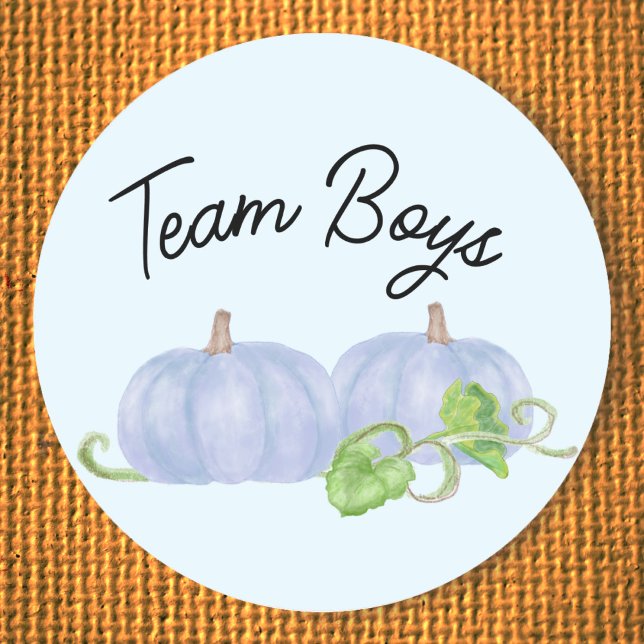 Blue pumpkin twin gender reveal Team Boys  Classic Round Sticker (Creator Uploaded)