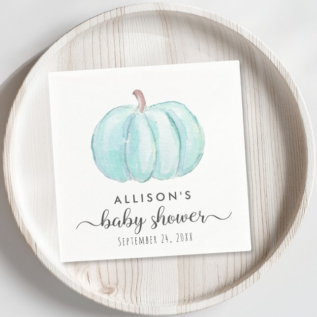 Blue Pumpkin Watercolor Baby Boy Shower Napkin (Creator Uploaded)