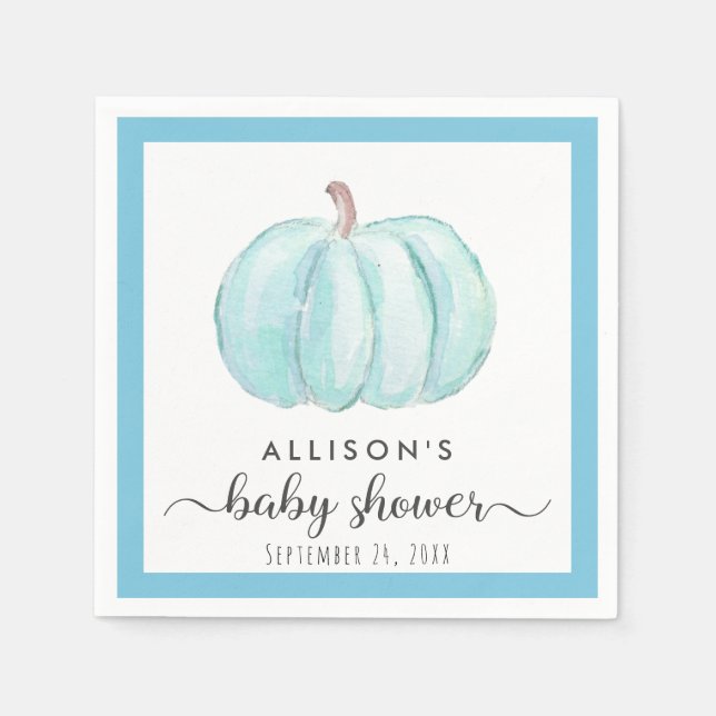 Blue Pumpkin Watercolor Baby Boy Shower Napkin (Front)