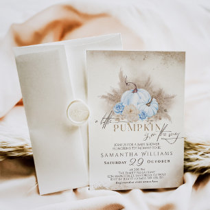 Blue Pumpkin Watercolor boho baby boy shower Invitation