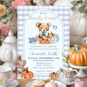 Blue Pumpkin We can Bearly Wait Bear Baby Shower Invitation