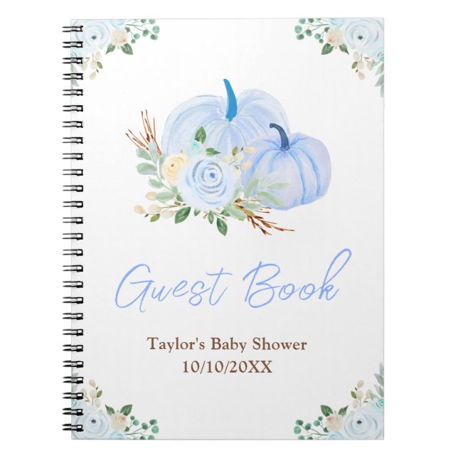 Blue Pumpkins Floral Baby Shower Guest Book (Front)