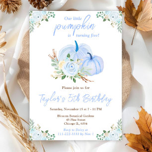 Blue Pumpkins Floral Birthday Party Invitation