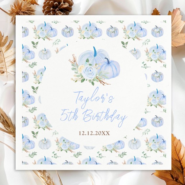 Blue Pumpkins Floral Birthday Party Napkin (Creator Uploaded)