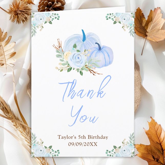 Blue Pumpkins Floral Birthday Party Thank You Card (Creator Uploaded)