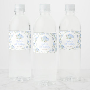 Blue Pumpkins Floral Birthday Party Water Bottle Label