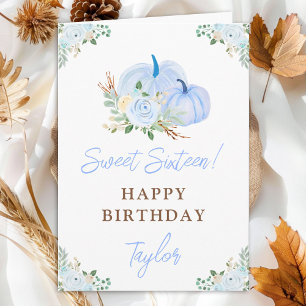 Blue Pumpkins Floral Sweet Sixteen Birthday Card