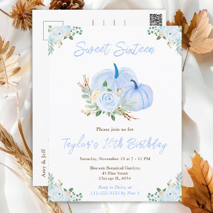Blue Pumpkins Floral Sweet Sixteen Postcard