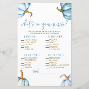 Blue Pumpkins What's In Purse Baby Shower Game