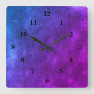 Blue puple pink marble , rainbow-art square wall clock